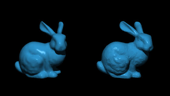 Two blue bunny meshes comparing surface normals