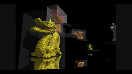 Golden dragon mesh with surrounding bounding boxes