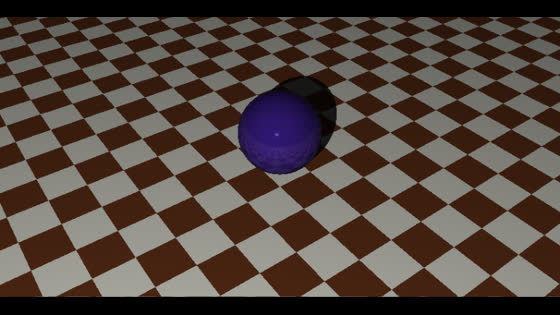 Purple sphere on a checkerboard floor