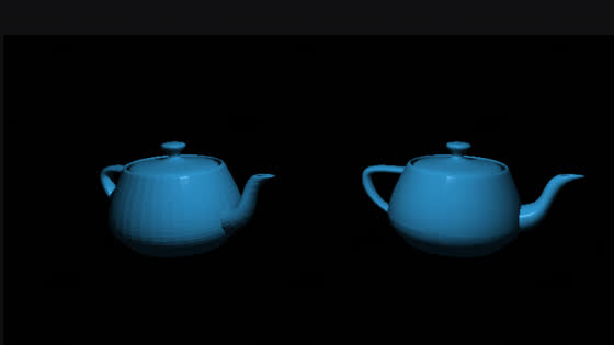 Two teapots with flat and smooth shading